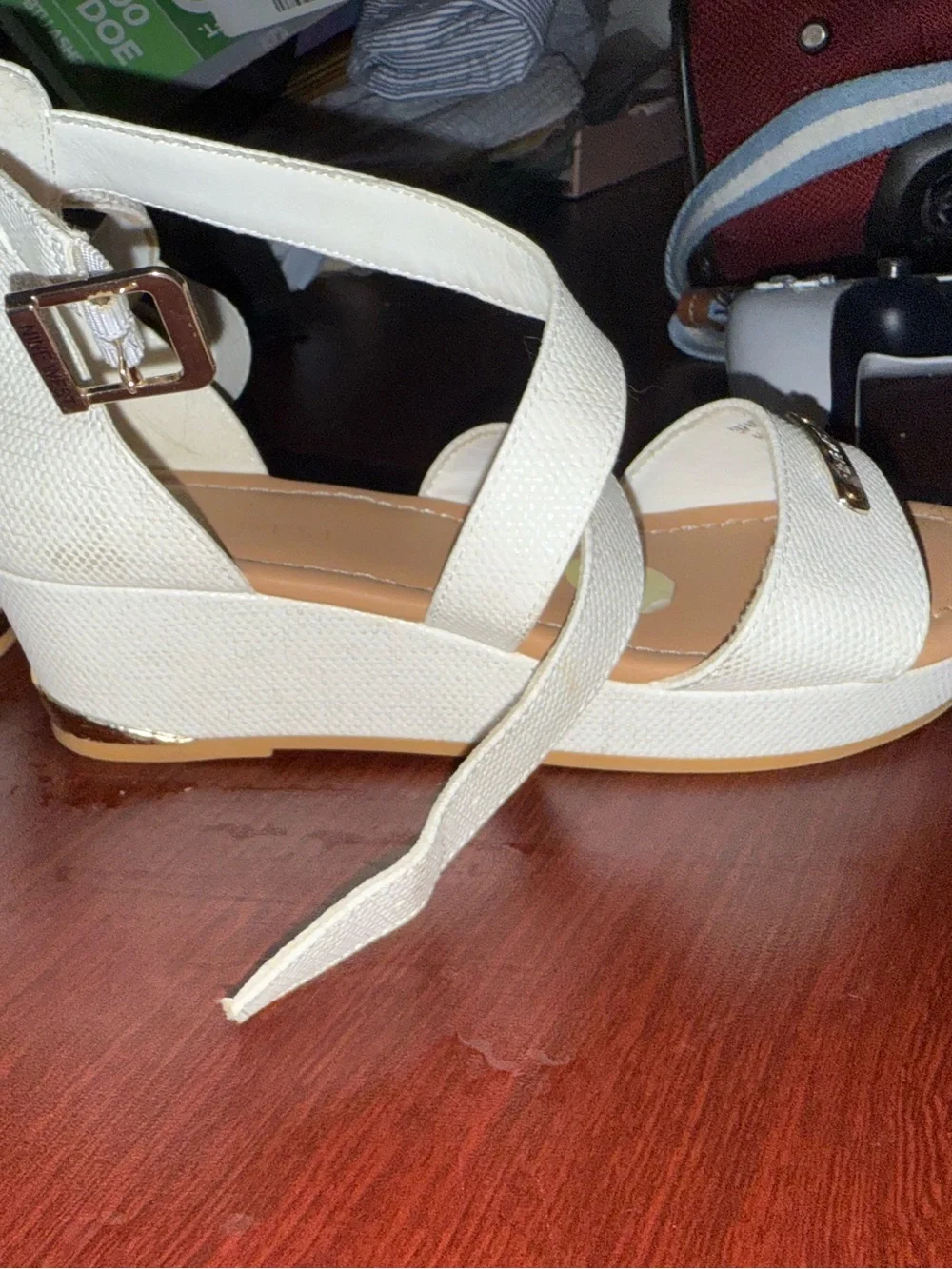 Nine West Cream White Crisscross Ankle Strap Sandals